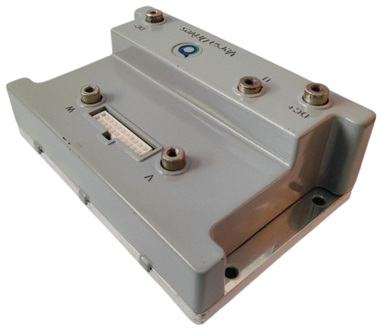 PMSM/BLDC EV motor controller module (low-voltage traction controller) – top/angled view